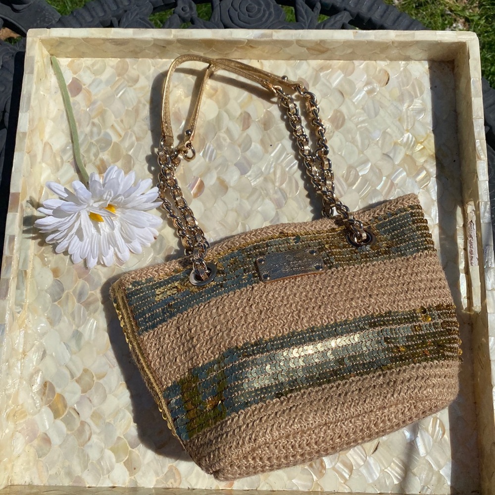 Kate Spade gold sequin & natural small shoulder bag with gold leather - Picture 4 of 15